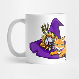 Orange Cat on a Witch Hat (yellow) Mug